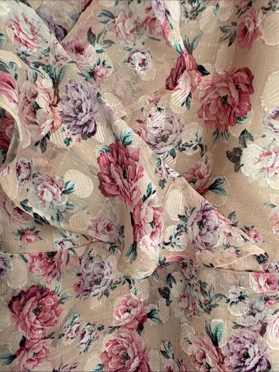 Express Dresses & Skirts - Express Pink Floral Ruffle Maxi Dress on Cream